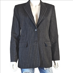 Talbots Wool Blend Charcoal Gray Pinstripe 2 Button Classic Jacket Blazer Size 4